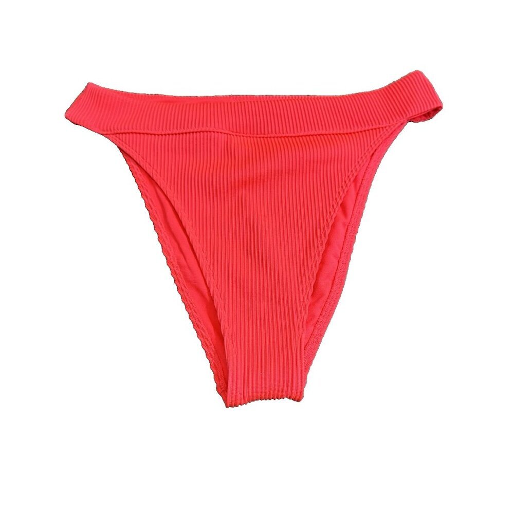 Hollister Women's High Leg Cheeky Bikini Bottom Swimwear Lined Ribbed Size L